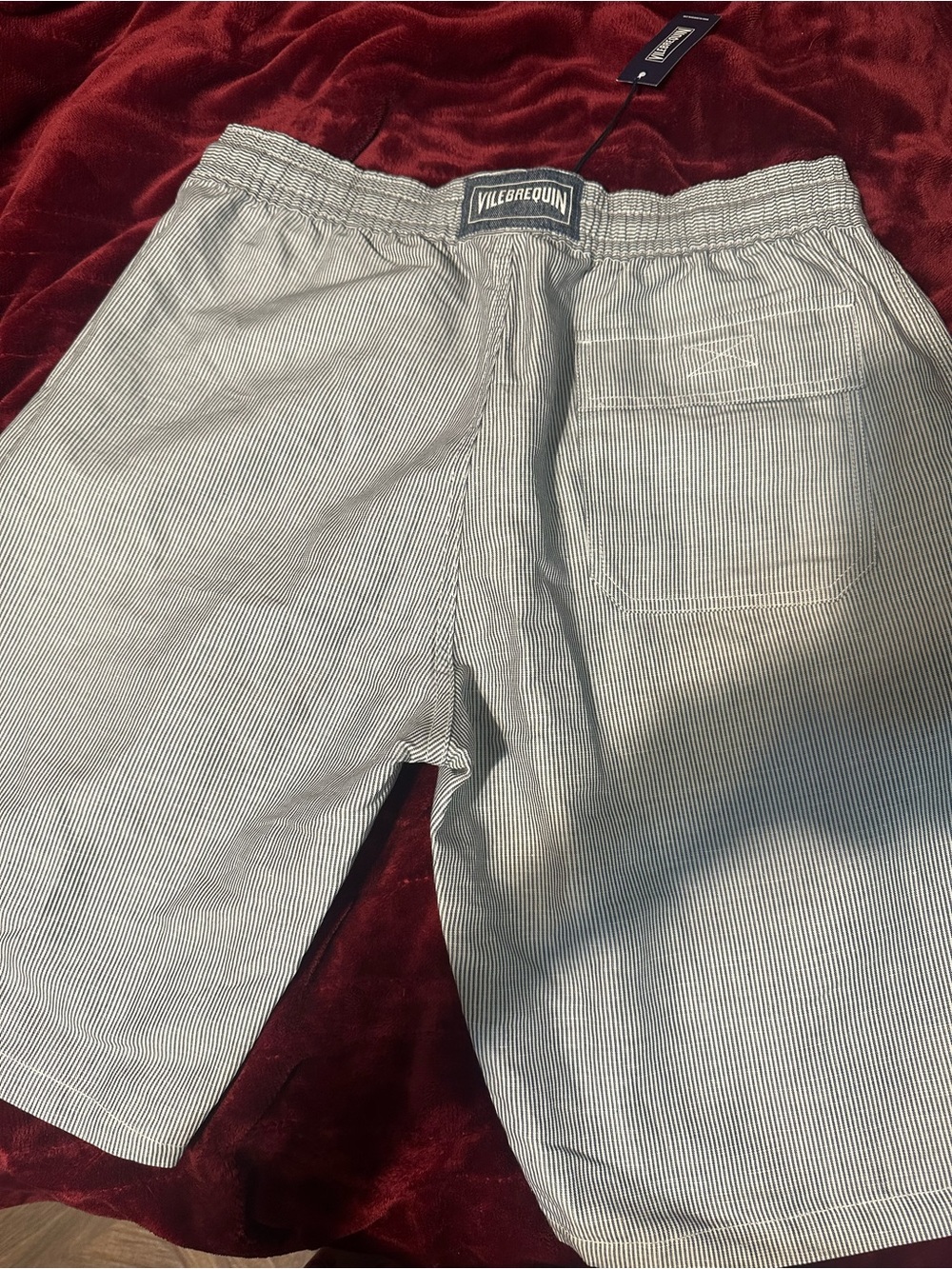 Vilebrequin Men's Navy and White Pinstripe Athletic Shorts